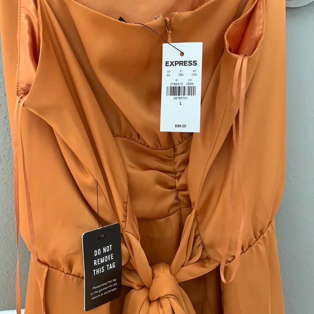 NWT Express Satin Orange High Low Dress - Picture 10 of 11